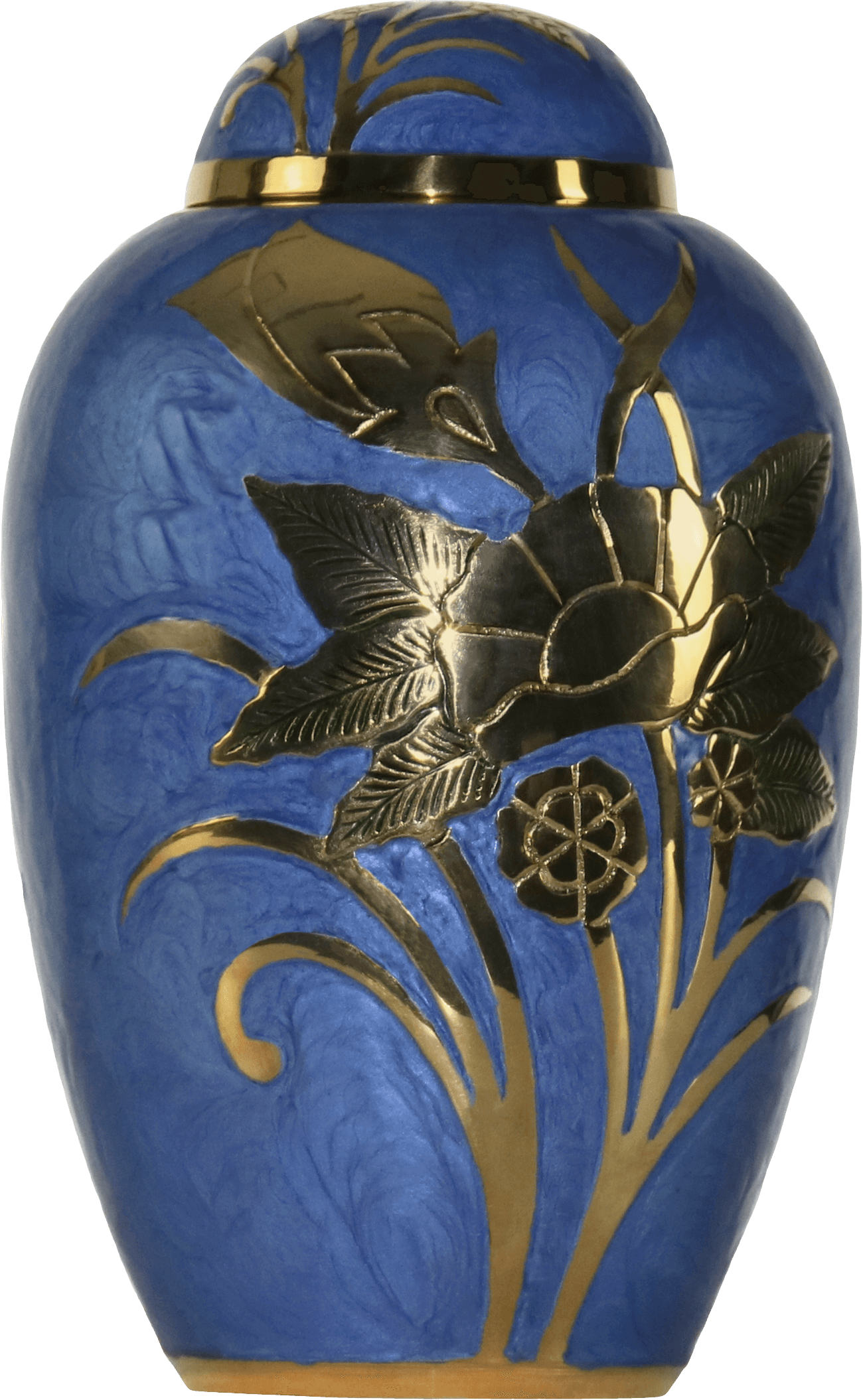 UBR-BUF-500 blue floral brass urn