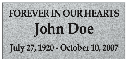 monument layout with memorial phrase above the name